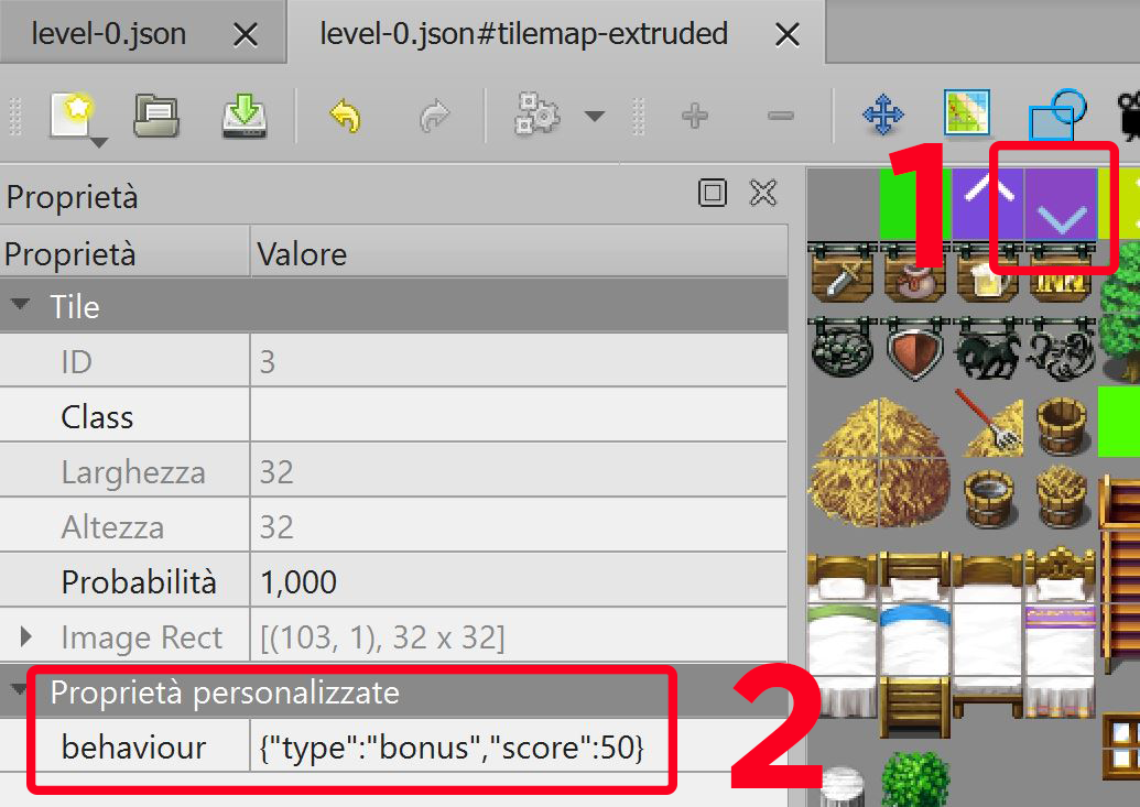 Proprietà behaviour di tipo string aggiunta alla tile