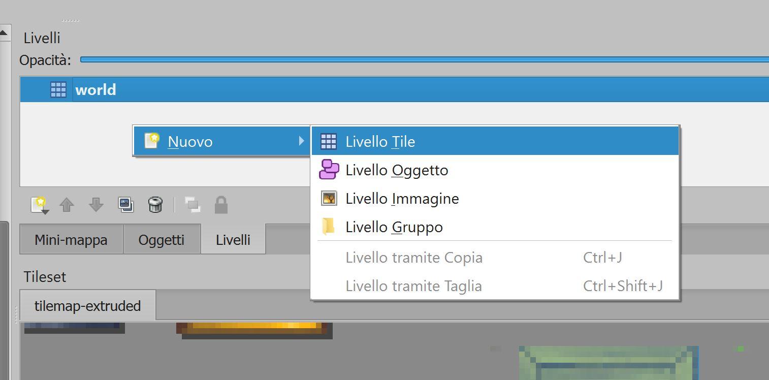 Creazione del nuovo layer collision in Tiled